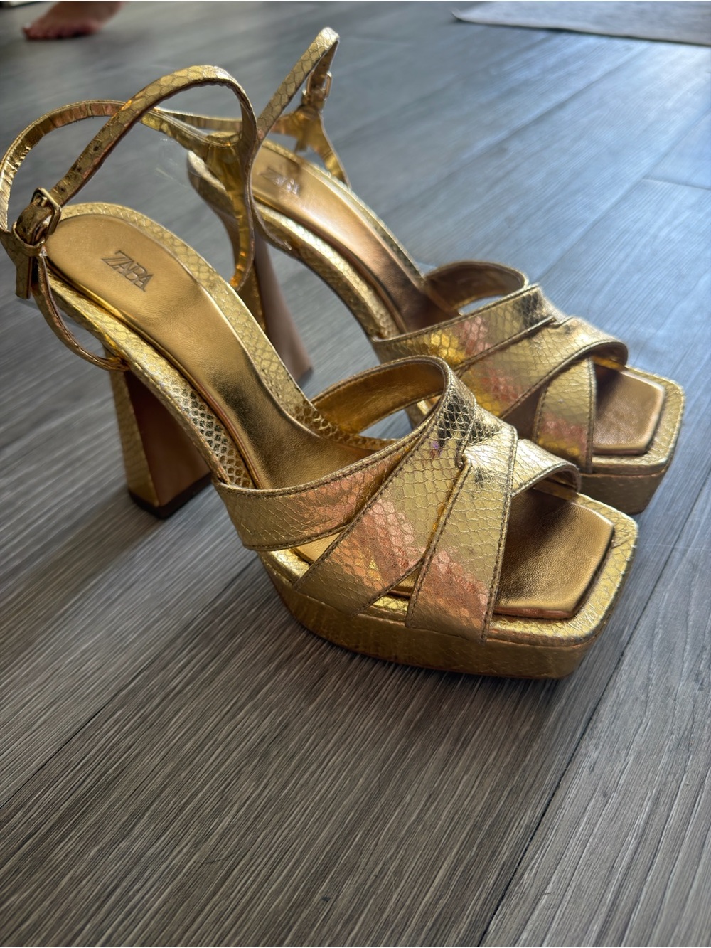 Zara Metallic Gold Platform Sandals
